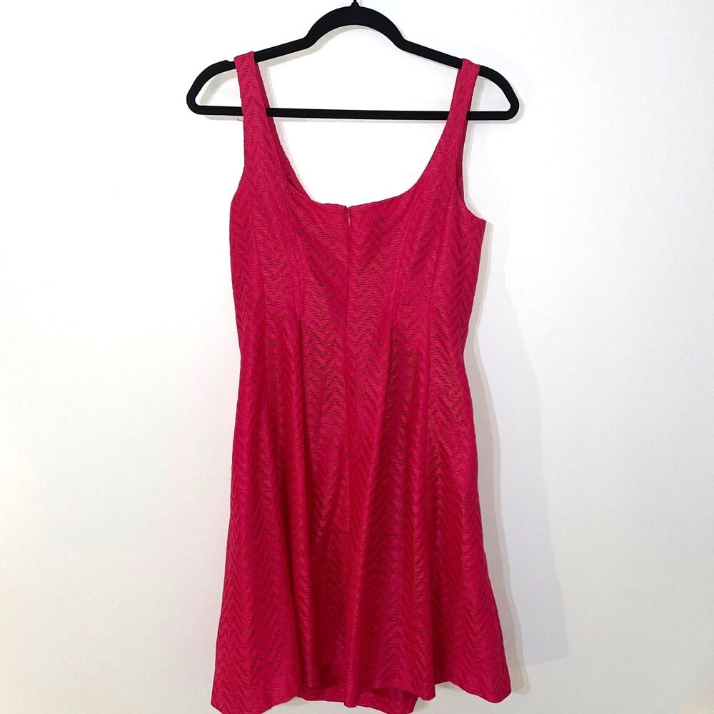 Nine West Hot Pink Chevron Zig Zag Lace Fit and Flare Sleeveless Dress Size 4 - Picture 3 of 3